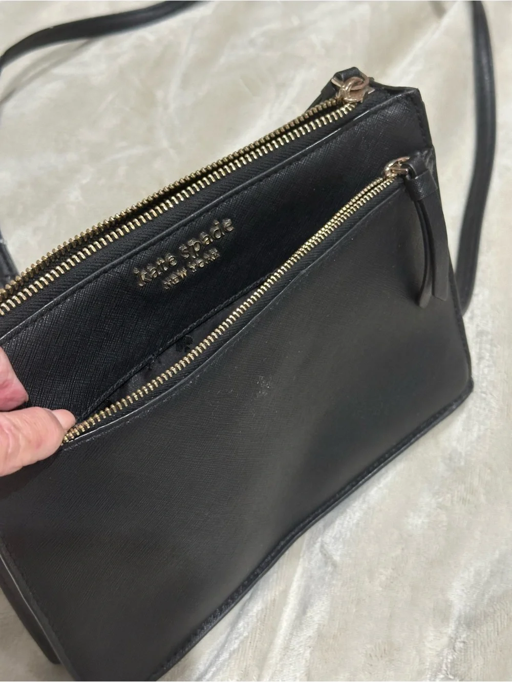 kate spade Black Saffiano Leather Crossbody with Gold Hardware